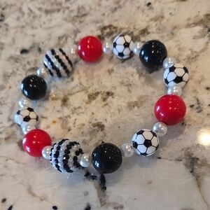 Soccer Beaded Necklace For Dogs - Red, Black, and White